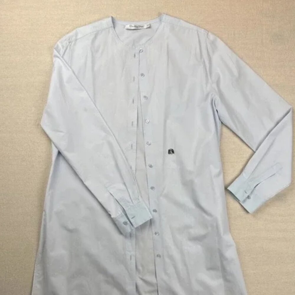 Christian Dior Blue Shirt Dress Women Sz-8 Cotton Bee Embellish (Stains see pic)